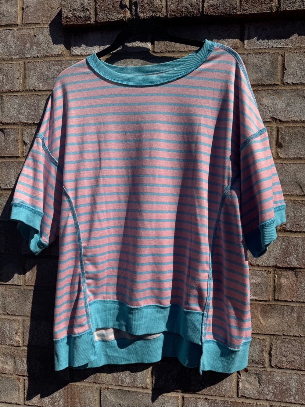 Amazon Pink & Light Blue Striped Short Sleeve Tunic